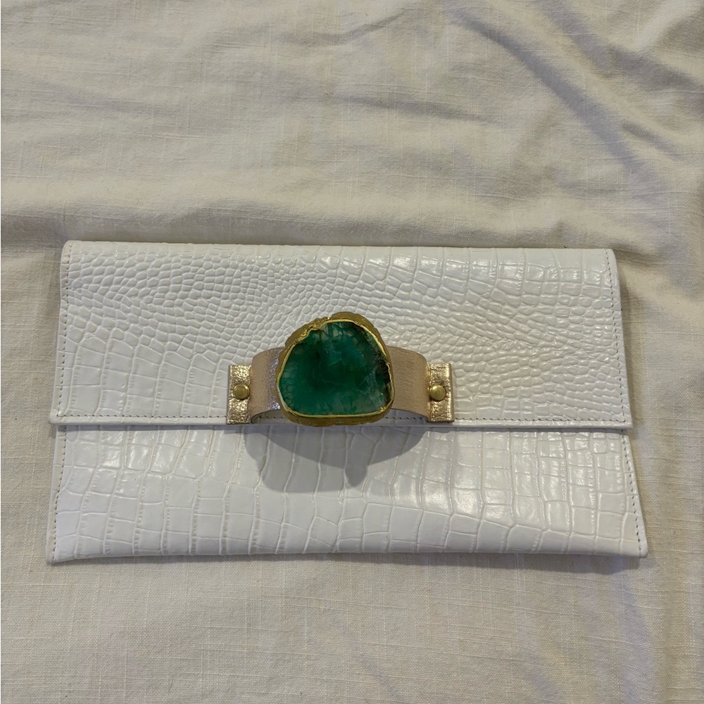 Real croc/ agate stone bracelet clutch